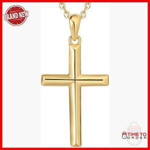 14K Gold Cross Pendant Necklace with Extension Chain, 17-19 Inches